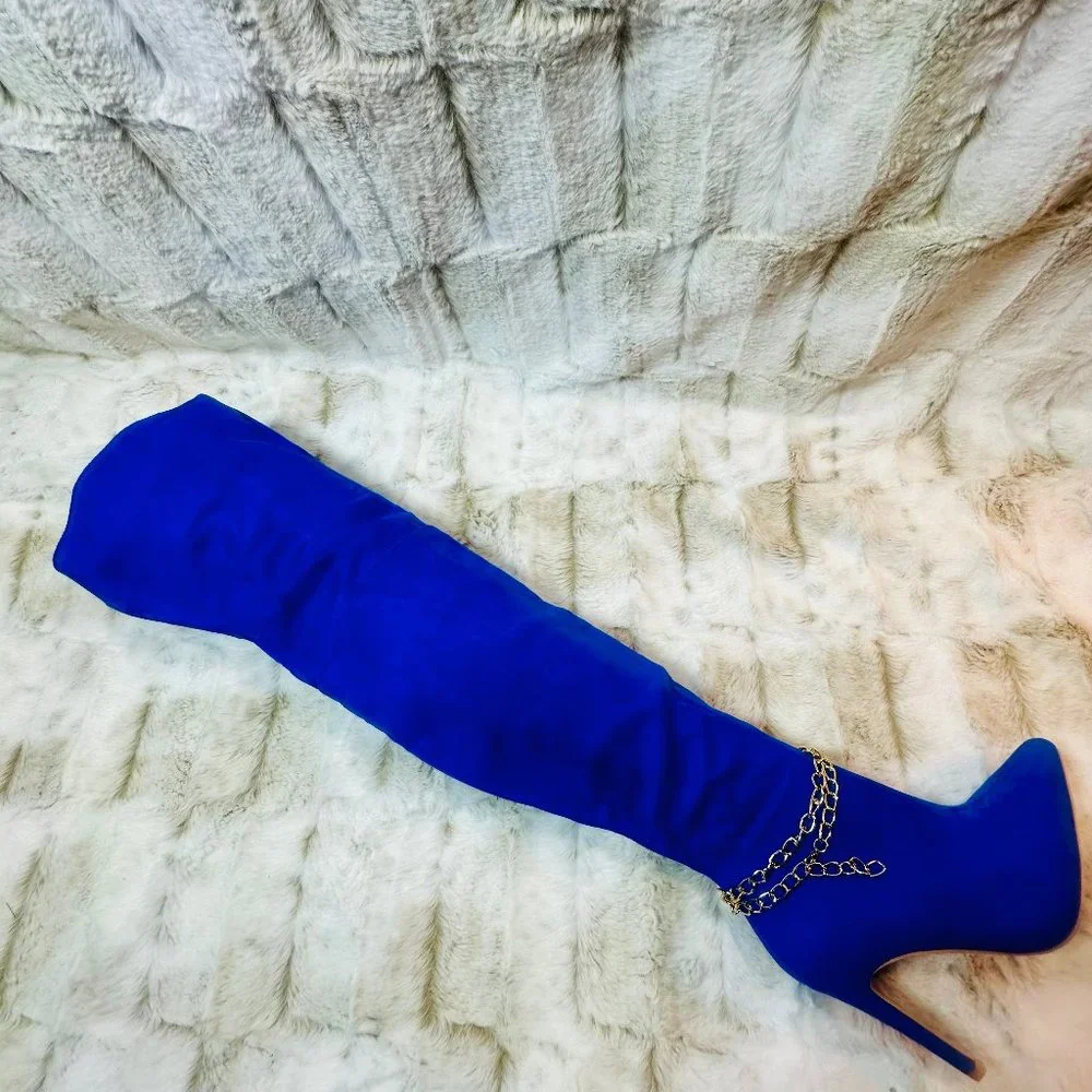 Mata Bright Blue Faux Suede Wide Top 4